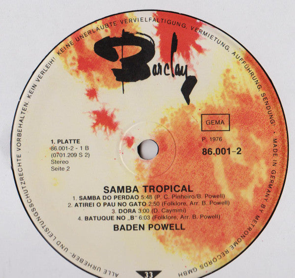 Baden Powell : Samba Tropical (2xLP, Comp, Gat)