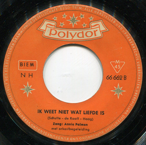 Annie Palmen : Ik Zal Je Nooit Meer Vergeten / Ik Weet Niet Wat Liefde Is (7")