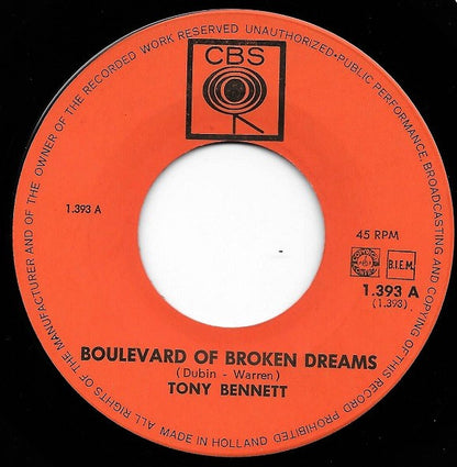 Tony Bennett : Boulevard Of Broken Dreams (7", Single)