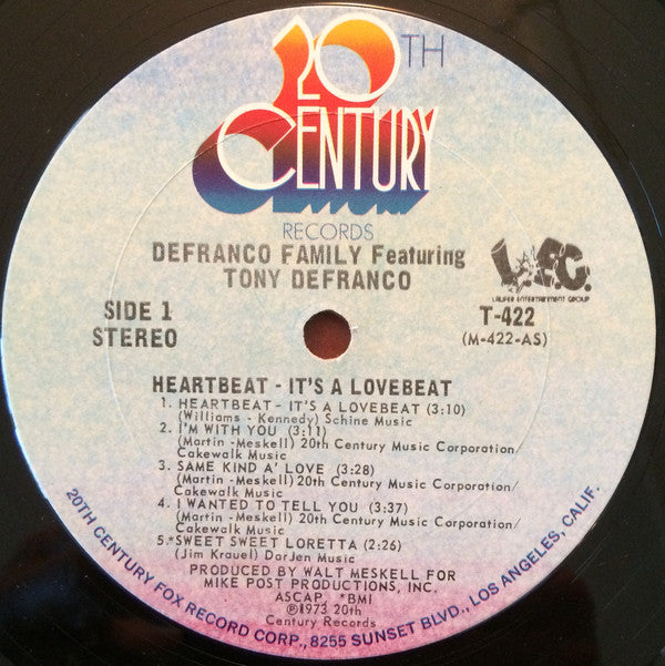 The DeFranco Family Featuring Tony DeFranco : Heartbeat, It's A Lovebeat (LP, Album)