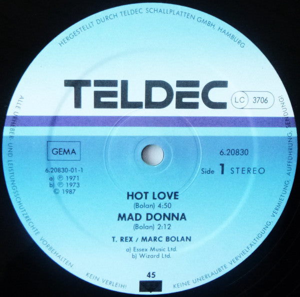 T. Rex / Marc Bolan : Hot Love / Jeepster (1987 Tony Visconti Remix) (12")