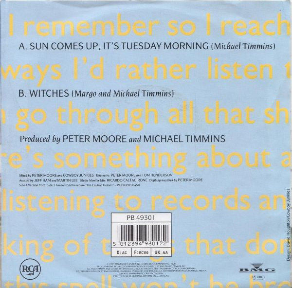 Cowboy Junkies : Sun Comes Up, It's Tuesday Morning (7", Single)