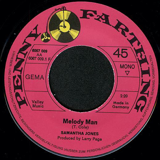 Samantha Jones : Melody Man / I'm Sorry But I Think I Love You (7", Single)