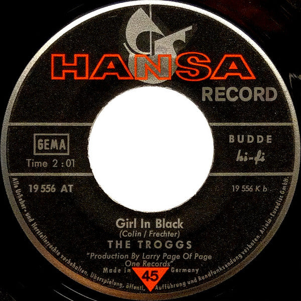 The Troggs : Night Of The Long Grass / Girl In Black (7", Single, Mono)