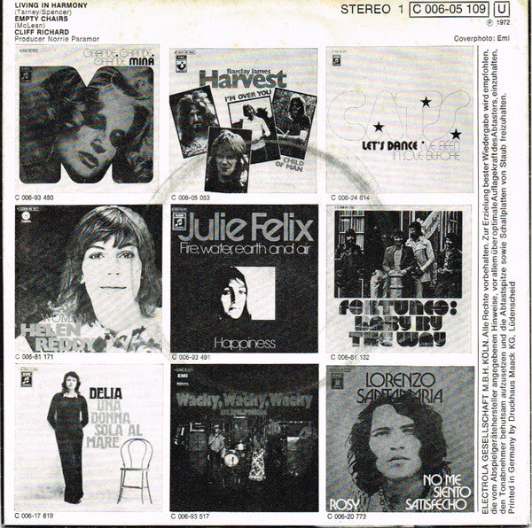 Cliff Richard : Living In Harmony / Empty Chairs (7", Single)