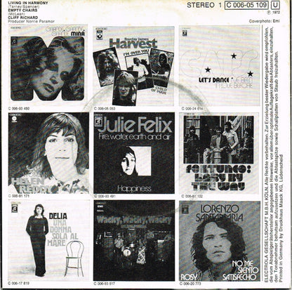 Cliff Richard : Living In Harmony / Empty Chairs (7", Single)