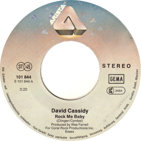 David Cassidy : Rock Me Baby / I Am A Clown (7", Single)