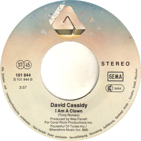 David Cassidy : Rock Me Baby / I Am A Clown (7", Single)