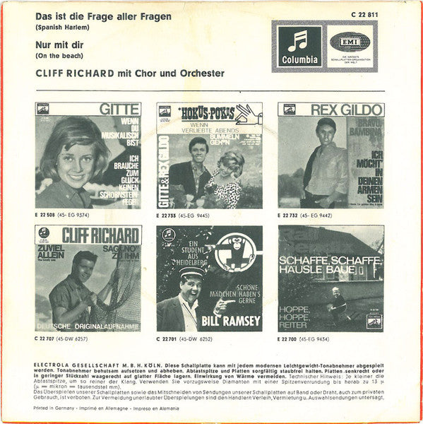 Cliff Richard : Das Ist Die Frage Aller Fragen / Nur Mit Dir (7", Single, Mono)