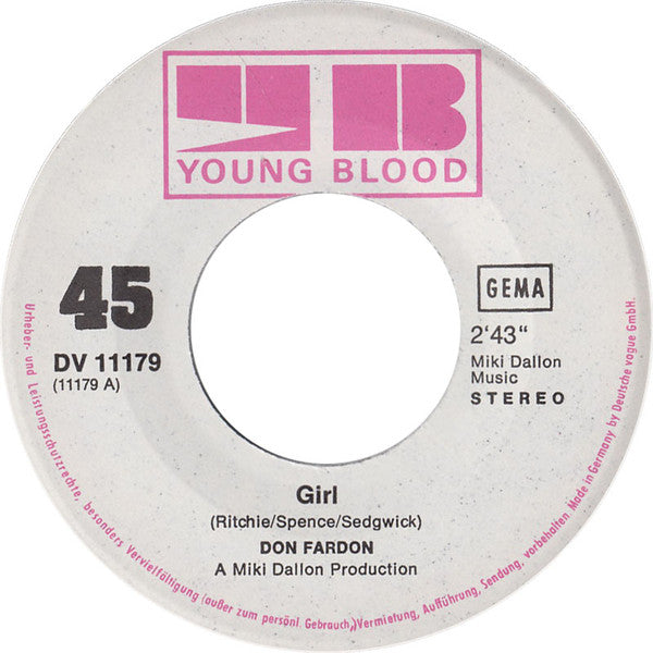 Don Fardon : Girl (7", Single)