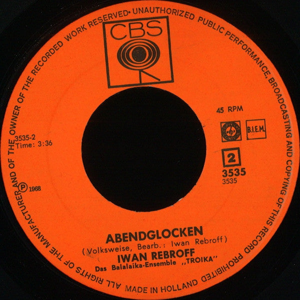 Ivan Rebroff Und Das Balalaika Ensemble Troika : Wolgalied (7", Single)