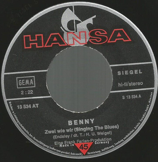 Benny (4) : Zwei Wie Wir (Singing The Blues) (7", Single)