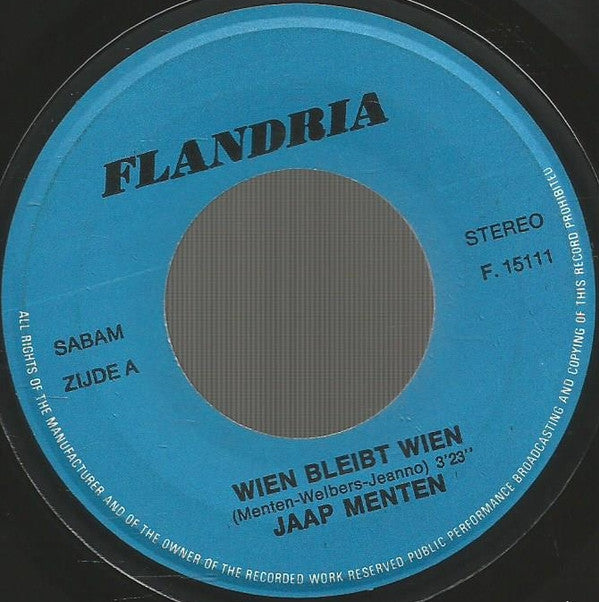 Jaap Menten : Wien Bleibt Wien (7", Single, Blu)