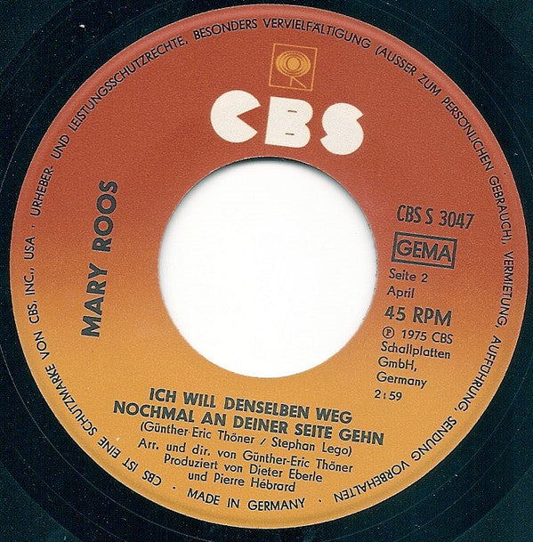 Mary Roos : Eine Liebe Ist Wie Ein Lied (7", Single)