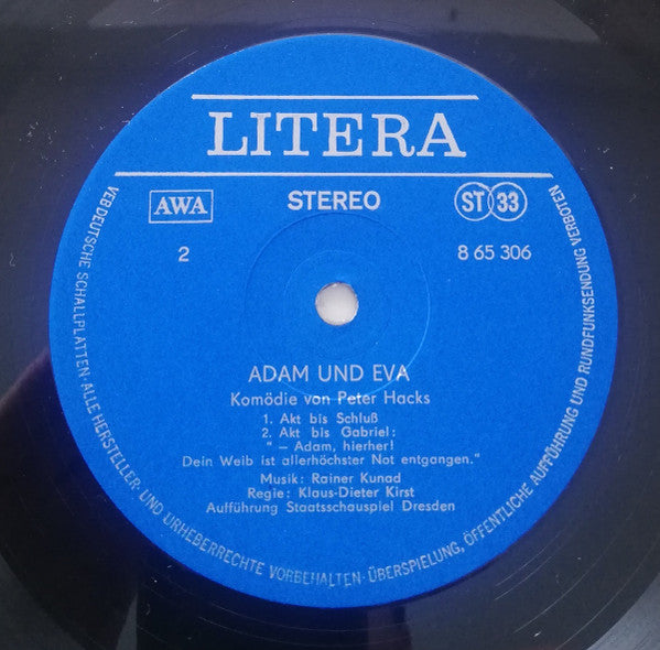 Peter Hacks, Rainer Kunad : Adam Und Eva (Aufführung Staatsschauspiel Dresden) (2xLP, Dar)
