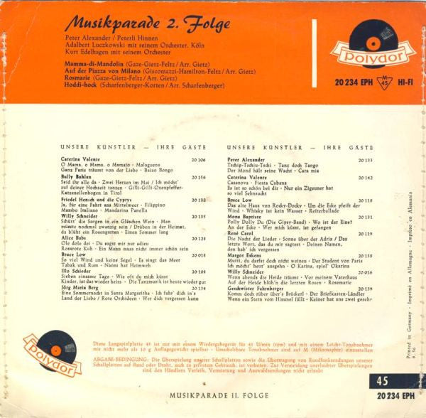 Peter Alexander, Peter Hinnen : Musikparade II. Folge (7", EP)