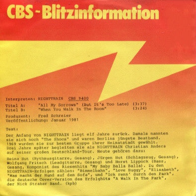 Nighttrain (2) : All My Sorrows (But It's Too Late) (7", Single)
