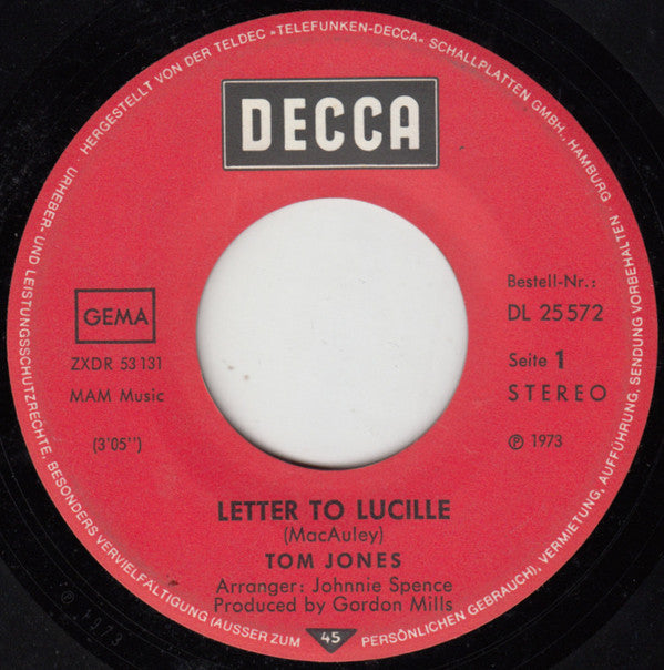 Tom Jones : Letter To Lucille (7", Single)