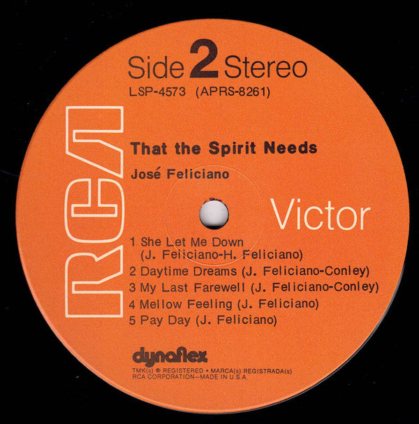 José Feliciano : That The Spirit Needs (Of Muse And Man) (LP, Album, Ind)