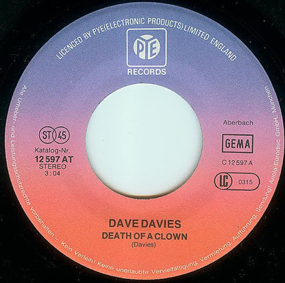 Dave Davies : Death Of A Clown (7", Single, RE)