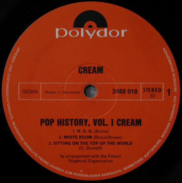 Cream (2) : Pop History Vol. 1 (2xLP, Comp, Gat)