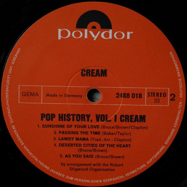 Cream (2) : Pop History Vol. 1 (2xLP, Comp, Gat)