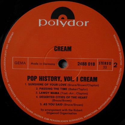 Cream (2) : Pop History Vol. 1 (2xLP, Comp, Gat)