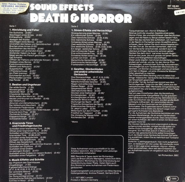 Mike Harding (3) : Sound Effects - Death & Horror (LP, Mono)