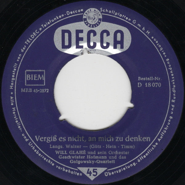 Geschwister Hofmann (2) Und Golgowsky-Quartett : Seemann, Wo Ist Deine Heimat (7", Single)