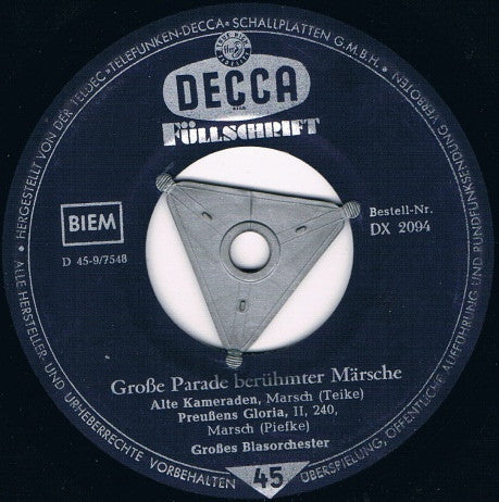 Unknown Artist : Große Parade Berühmter Märsche (7")