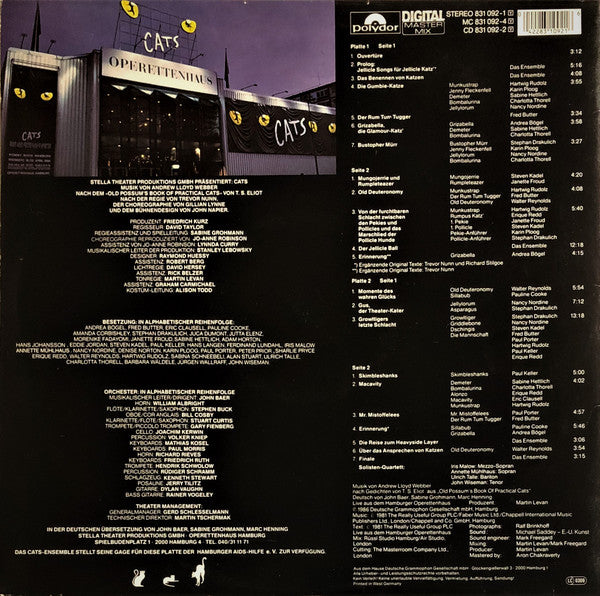 Andrew Lloyd Webber : Cats Live - Deutsche Gesamtaufnahme Aus Dem Hamburger Operettenhaus (2xLP, Album, Gat)