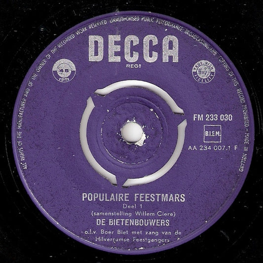 De Bietenbouwers : Populaire Feestmars (7", Single)