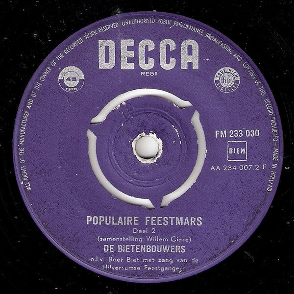 De Bietenbouwers : Populaire Feestmars (7", Single)