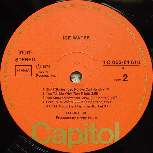 Leo Kottke : Ice Water (LP, Album)