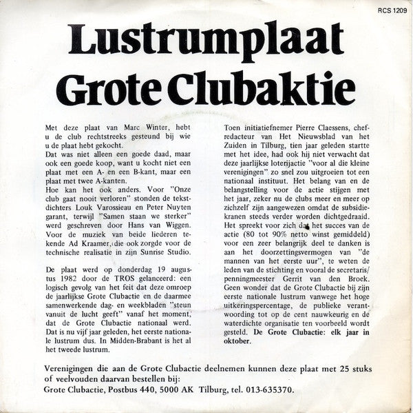 Marc Winter : Onze Club Gaat Nooit Verloren / Samen Staan We Sterker! (7")