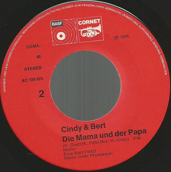 Cindy & Bert : Addio, Mia Bella Musica (7", Single)