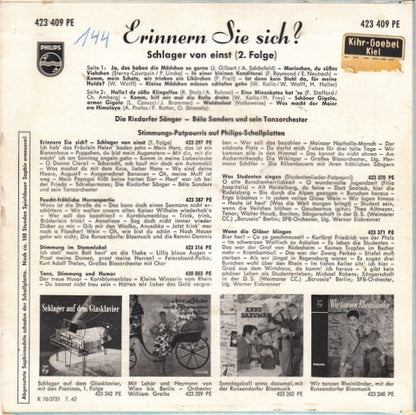 Die Rixdorfer Sänger - Orchester Béla Sanders : Erinnern Sie Sich! Schlager Von Einst - Die Zweite Folge (7", Mono)