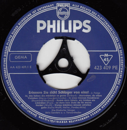 Die Rixdorfer Sänger - Orchester Béla Sanders : Erinnern Sie Sich! Schlager Von Einst - Die Zweite Folge (7", Mono)