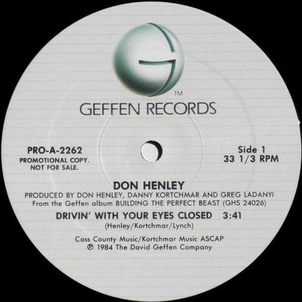 Don Henley : Drivin' With Your Eyes Closed (12", Single, Promo)