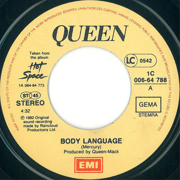 Queen : Body Language (7", Single, RP)