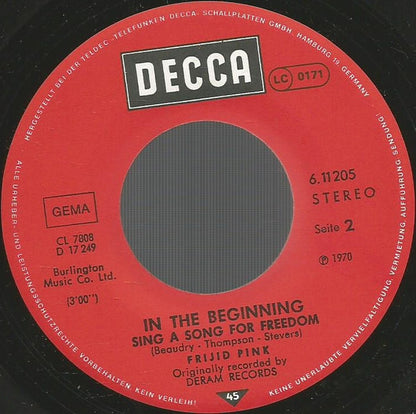 Frijid Pink : House Of The Rising Sun / Sing A Song For Freedom (7", Single, RE)