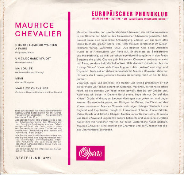 Maurice Chevalier : Contre L'amour Y'a Rien À Faire (7", Single, Mono, Club)