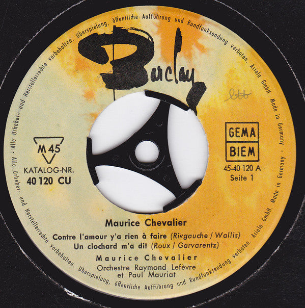 Maurice Chevalier : Contre L'amour Y'a Rien À Faire (7", Single, Mono, Club)
