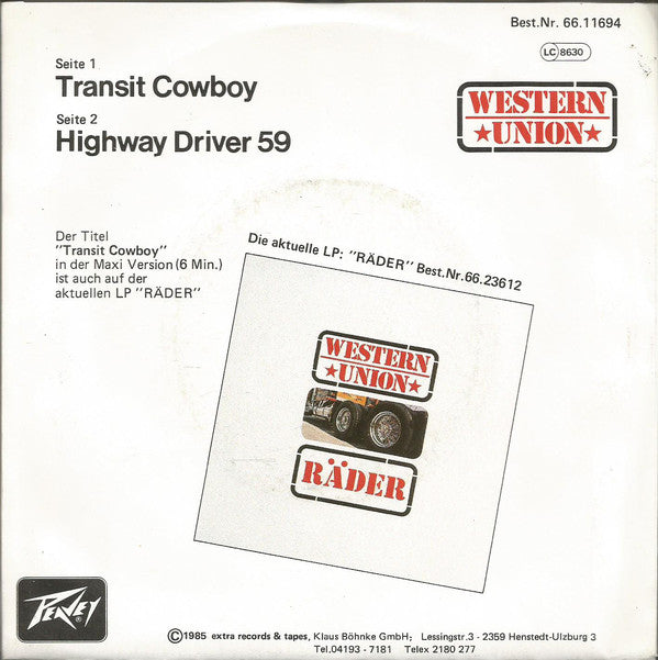 Western Union (3) : Transit Cowboy (7", Single)