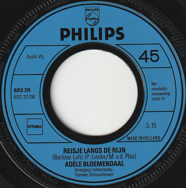 Adèle Bloemendaal : Hallelujah Kameraden / Een Reisje Langs De Rijn (7", Single)