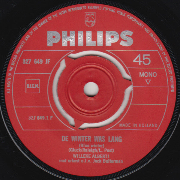 Willeke Alberti : De Winter Was Lang / Auf Wiederseh'n, Mein Liebling (7", Single, Mono, Pur)