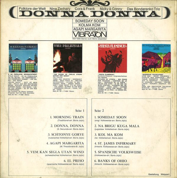 Νινή Ζαχά - Cora & Frank - Nicky & Conny - Das Bondarenko Trio : Donna Donna - Folklore Der Welt (LP, Comp)