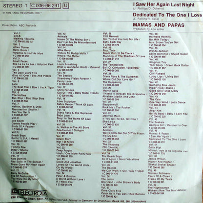 Mamas And Papas* : I Saw Her Again / Dedicated To The One I Love (7", Single)