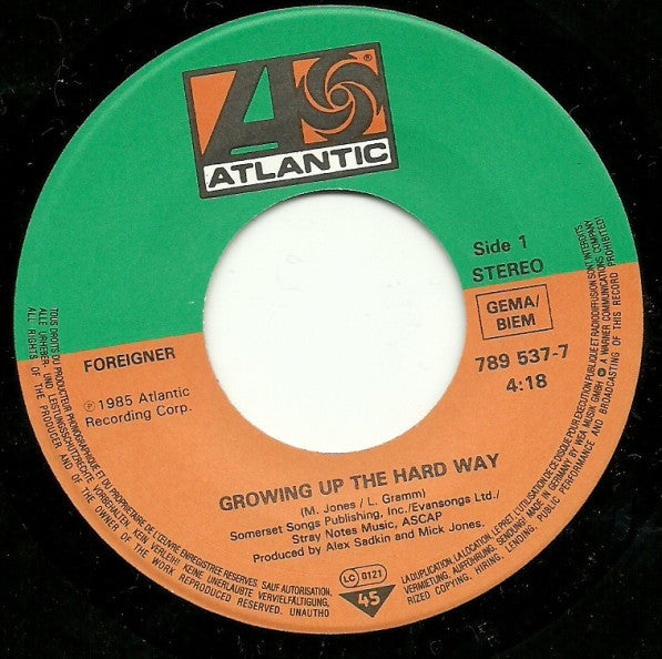 Foreigner : Growing Up The Hard Way (7", Single)