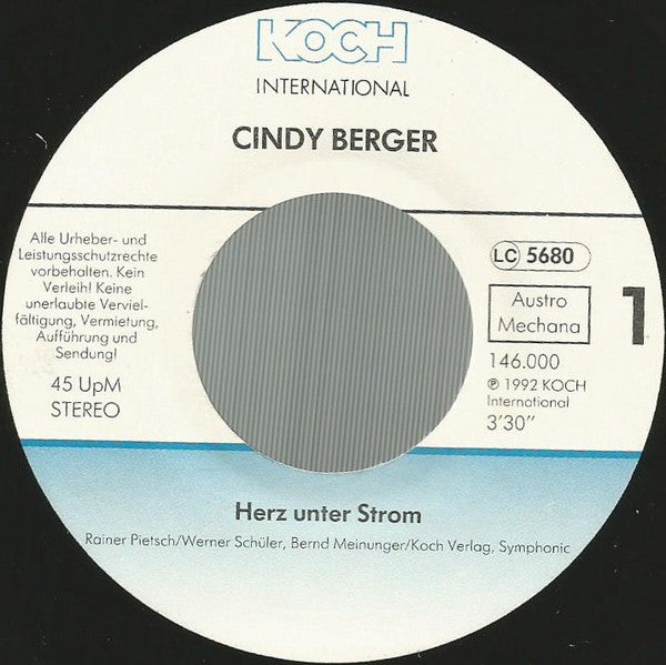 Cindy Berger : Herz Unter Strom (7", Single)